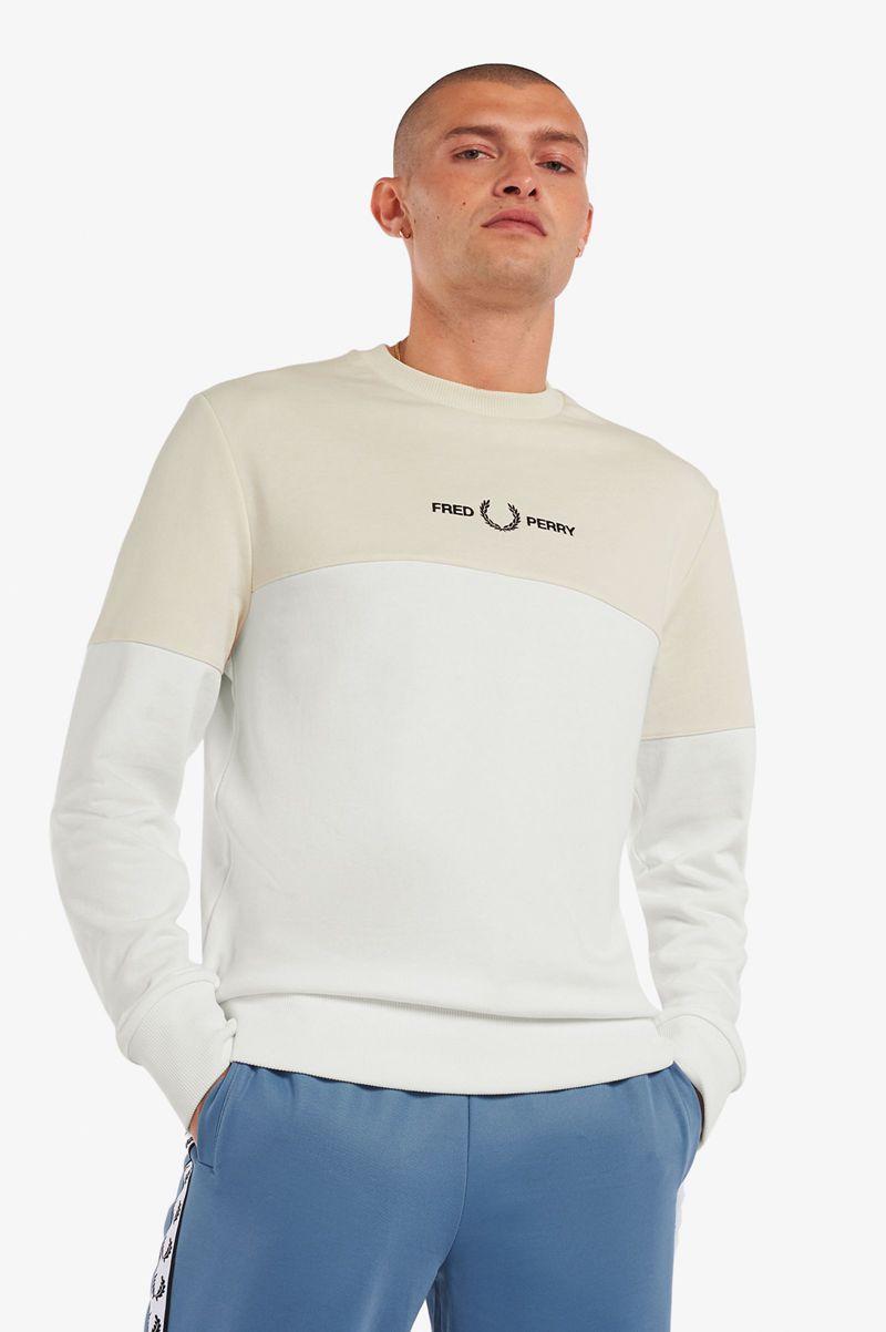 White Fred Perry Colour Block Men's Sweatshirts | PH 1564SGLO